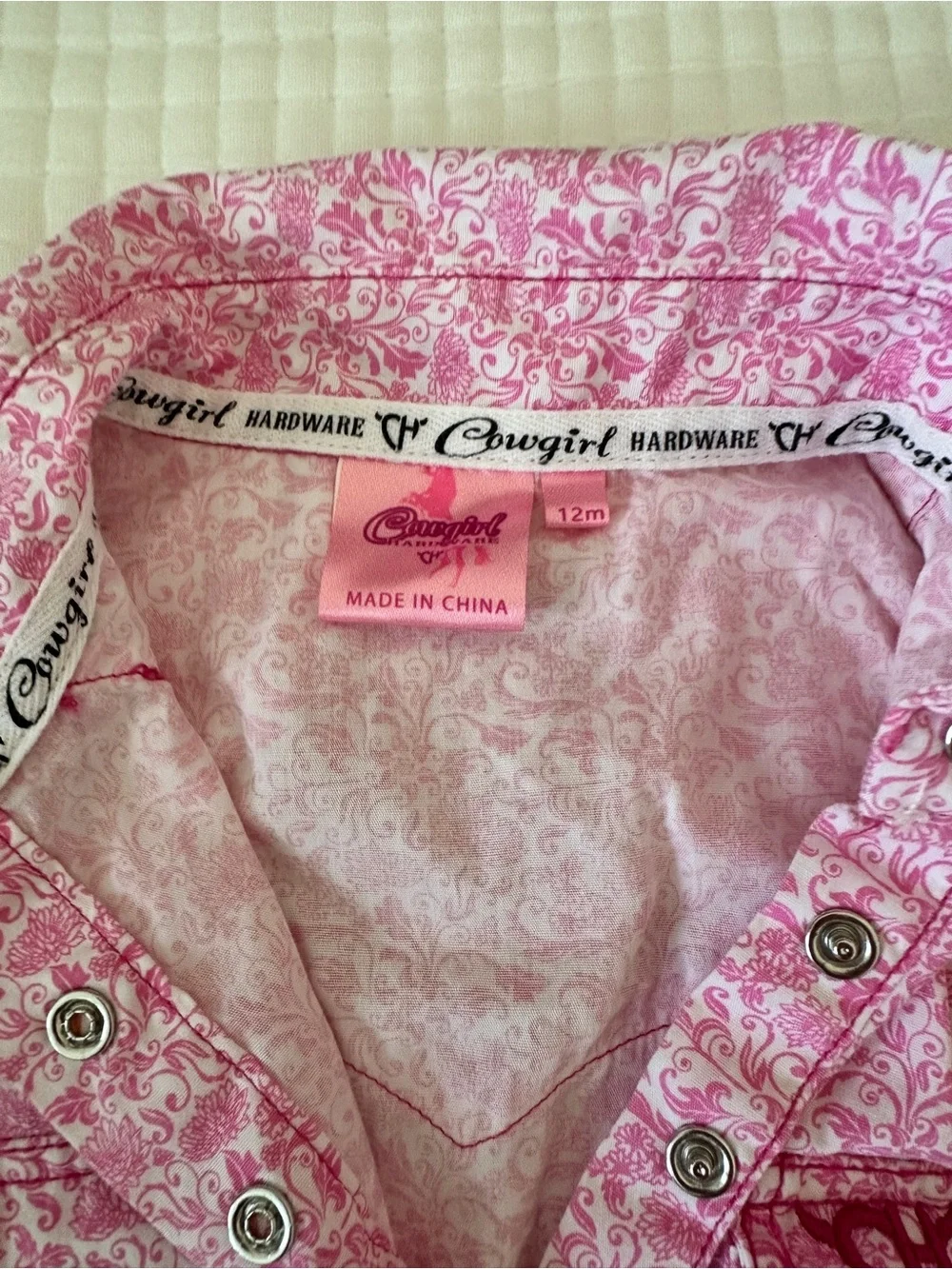 Pink Paisley pearl snap Long-Sleeve Baby One-Piece Bodysuit